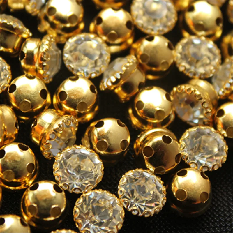 20pcs Sew On Crystal Rhinestone,Gold Claw Crystal Sew on Beads, 8mm