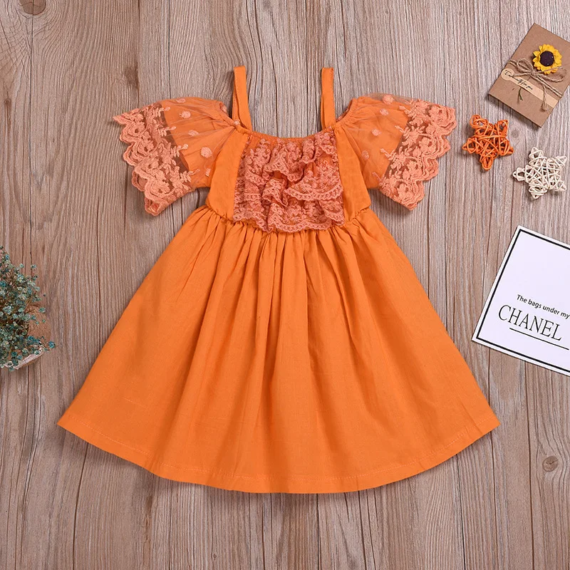 

Summer Girl Lace Dress Orange Color Children Princess Dresses for Girls Fashion Kids Clothes Dress