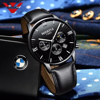 

NIBOSI Men Watches Luxury Men's Fashion Casual Dress Watch Military Army Quartz Wrist Watches With Genuine Leather Watch Strap