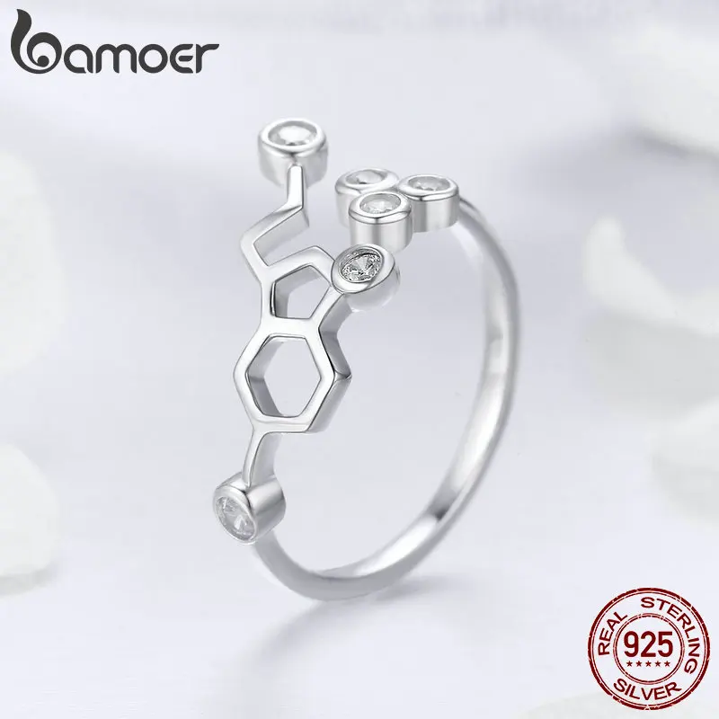 BAMOER, настоящее 925 пробы, серебряные соты, регулируемые кольца на палец для женщин, прозрачное CZ кольцо, обручальное ювелирное изделие, Anel SCR433