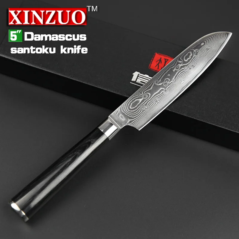 XINZUO 5 &quotдюймов Santoku Ножи японский vg10 Дамасская сталь двойной кованый кухонный нож