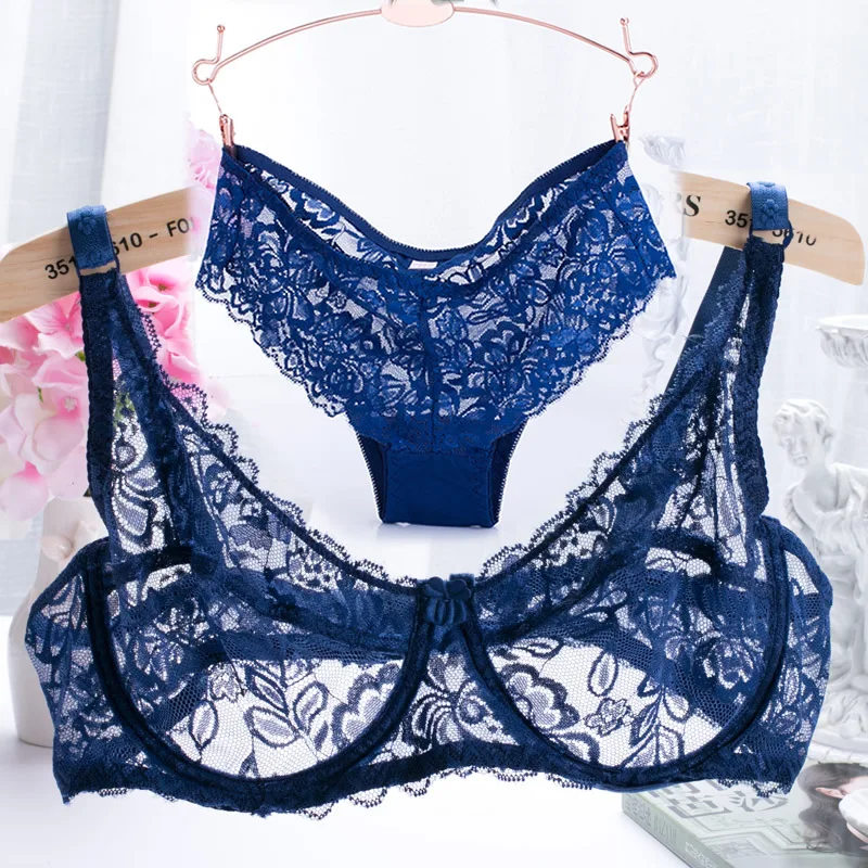 2018 Fashion Women Lace Embroidery Bras Set Underwear Female Plus Size Sexy  Lingerie 3/4 cup Ultrathin Transparent Bra Panty Set - AliExpress