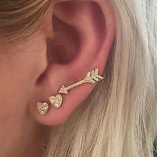 3 шт./компл. Европа Америка Горячая Мода белый кристалл инкрустация Золотое сердце со стрелой форма серьги набор для женщин ювелирные изделия oorbellen Brinco