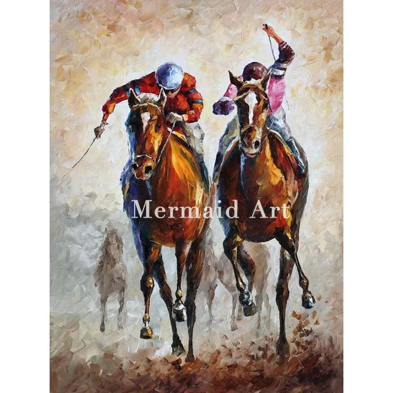 

Hand Painted Oil Painting On Canvas Contenders Horses Abstract Palette Knife Painting Living Room Decor Artwork Figures Poster