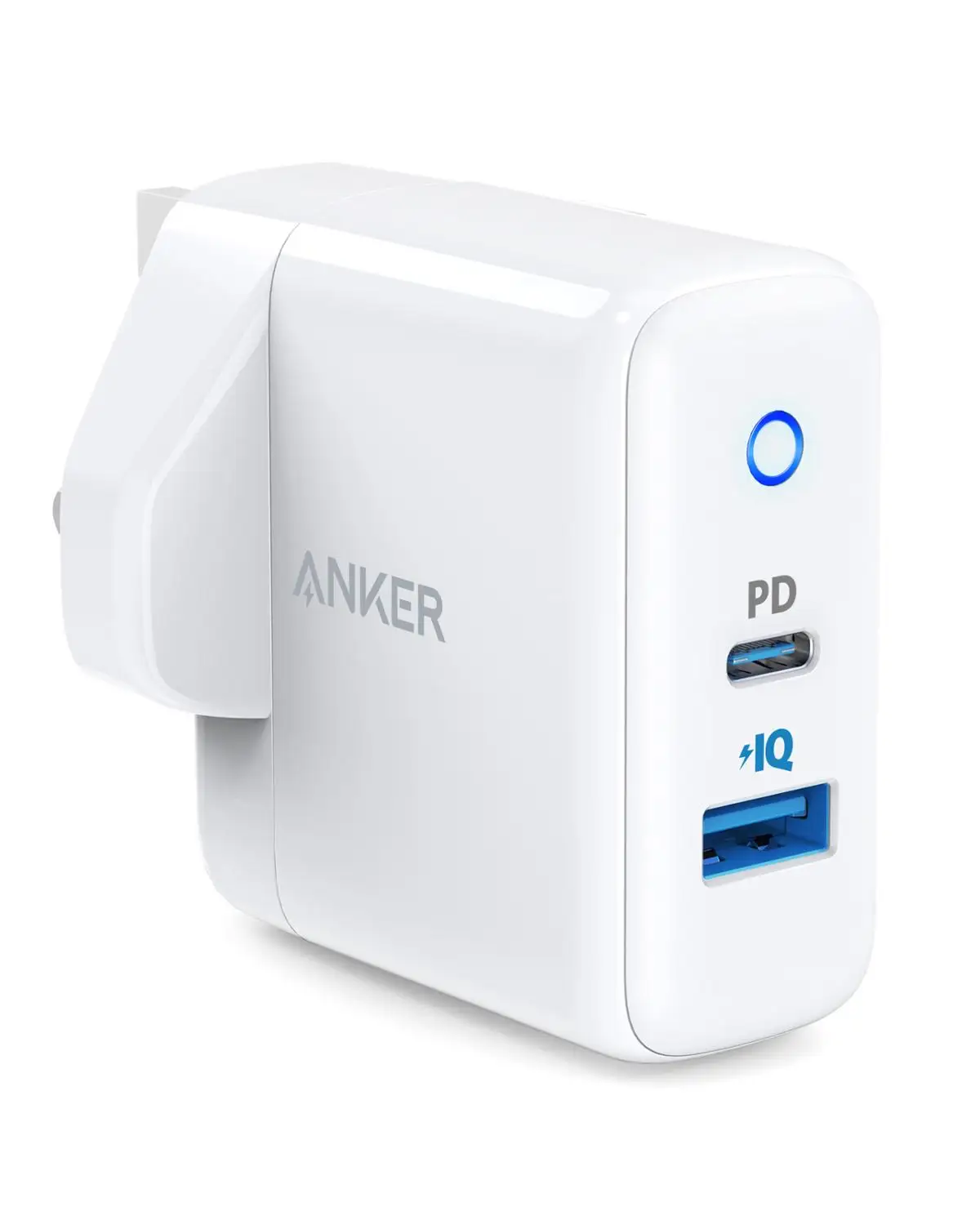 UK Plug Anker 2-портовое настенное зарядное устройство USB C type C с мощностью 18 Вт и мощностью 12 Вт IQ, порт питания PD 2, светодиодный индикатор для iPhone, iPad и т. Д - Тип штекера: UK Plug