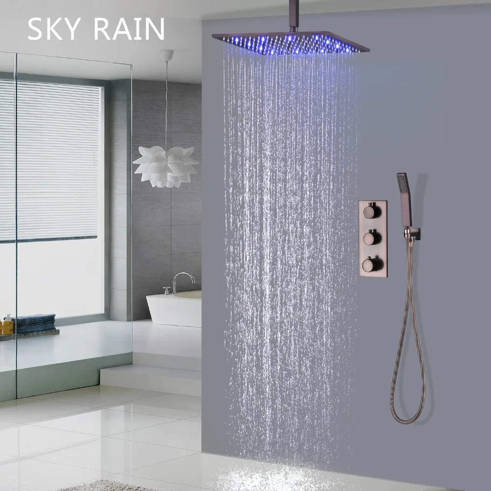 

Thermostatic Oil Rubbed Bronze Surface Water Temperature Control Led Rainfall Shower Set