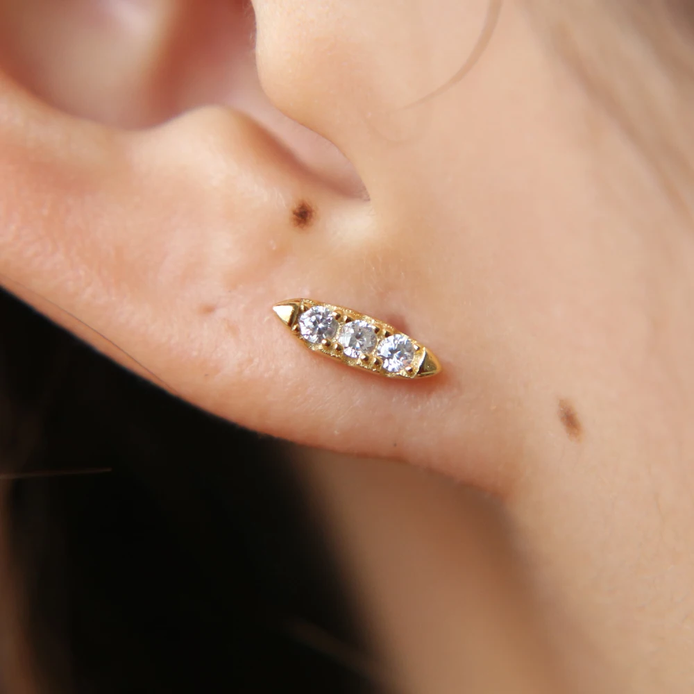 2017 Earings Brinco Three Cz Bar Sparking Bling Aaa+ Cubic Zirconia Simple Cute Girl Studs 925 Silver Fashion Cheap Earring (7)