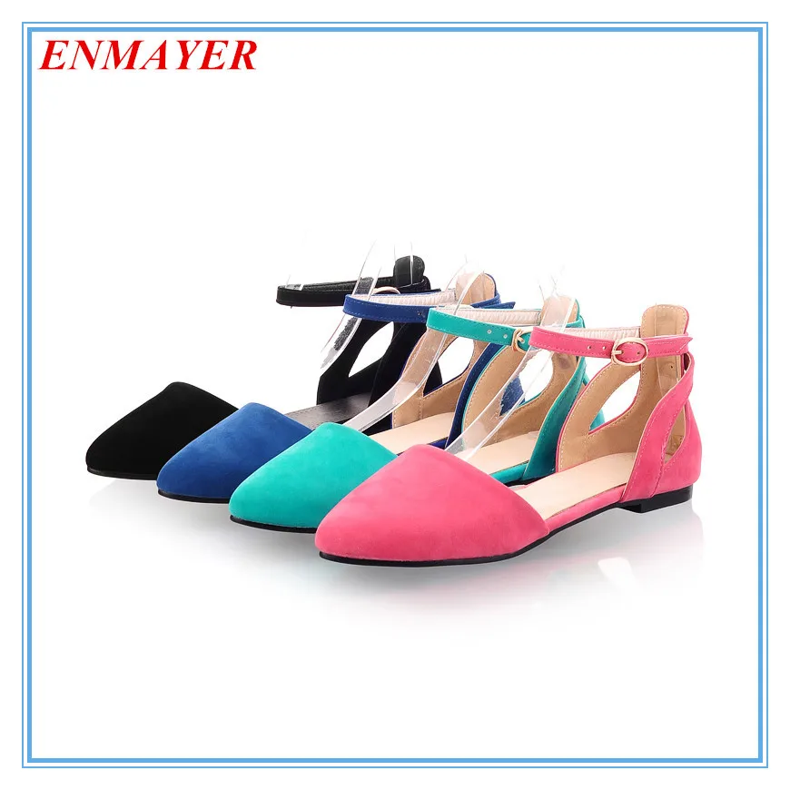 

ENMAYES   NEW 2015 big size 34-43 women Sandals  Ankle Strap Solid Plain Flock Platform Sandals  gladiator sandals women