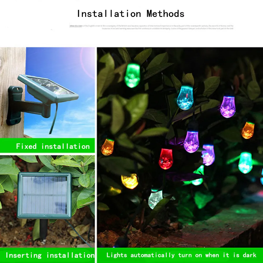 Уличная лампа с солнечной батареей-висит IP65 Водонепроницаемый 12 Светодиодный лампочки светодиодный Солнечная Фея огни строки с большой
