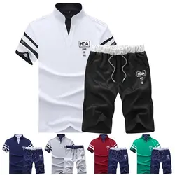 Летние шорты комплекты Для мужчин Повседневные комплекты одежды спортивной костюм стенд воротник мужской верхняя одежда, толстовки