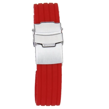 

22mm Silicone Rubber Watch Strap Band Deployment Buckle Waterproof---Red