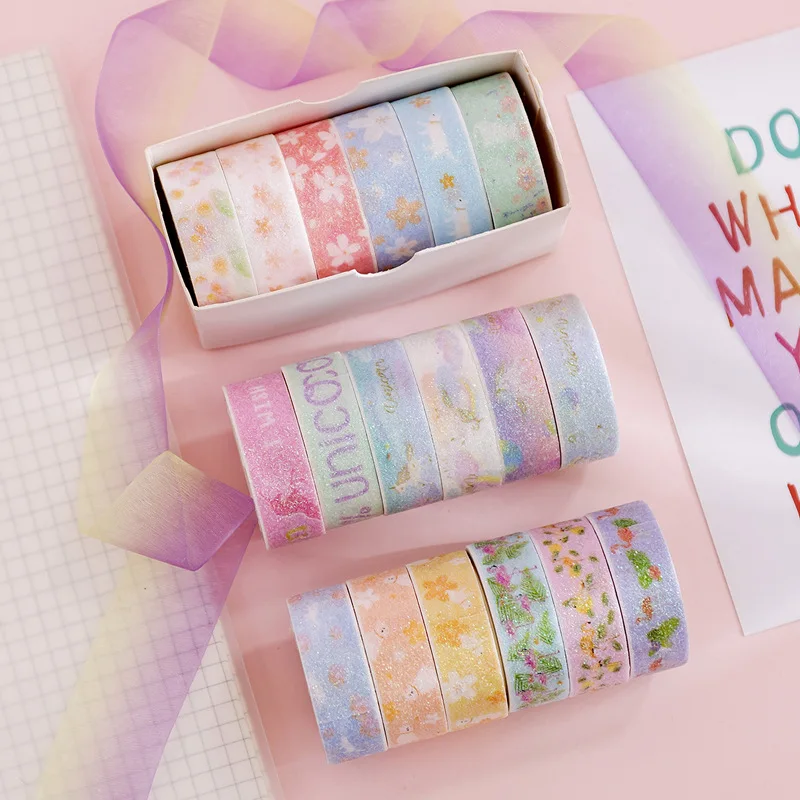 

Cherry blossoms Bullet Journal Washi Tape set glitter sparkle Adhesive Tape DIY Scrapbooking Sticker Label Japanese Stationery