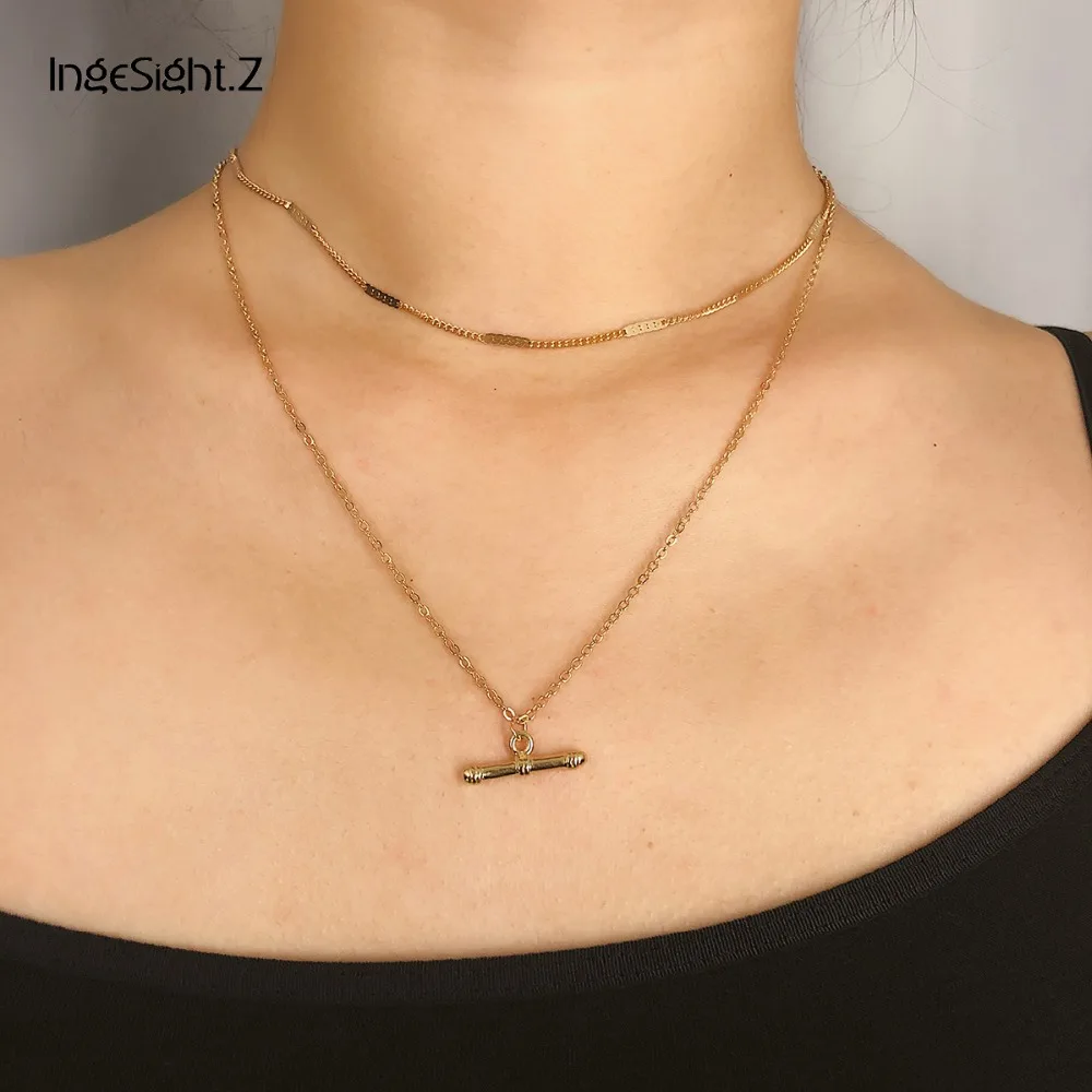 

IngeSight.Z Fashion Multi Layered Choker Necklace Collar Statement Simple Minimalist Strip Pendant Necklace for Women Jewelry