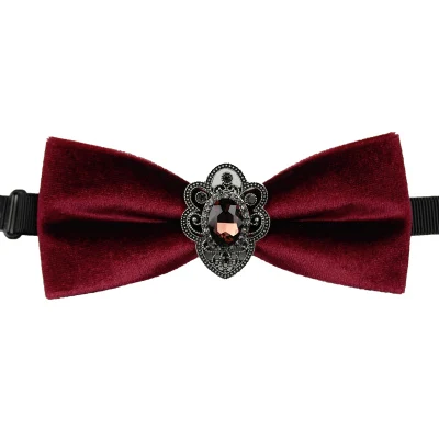 Новая корейская Мужская бархатная инкрустированная большая жемчужина мода Свадебный компаньон жених платье аксессуары мужской галстук-бабочка - Цвет: wine red 1