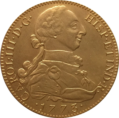 

24 - K gold plated 1773 Spain 8 Escudos - Carlos III coins copy