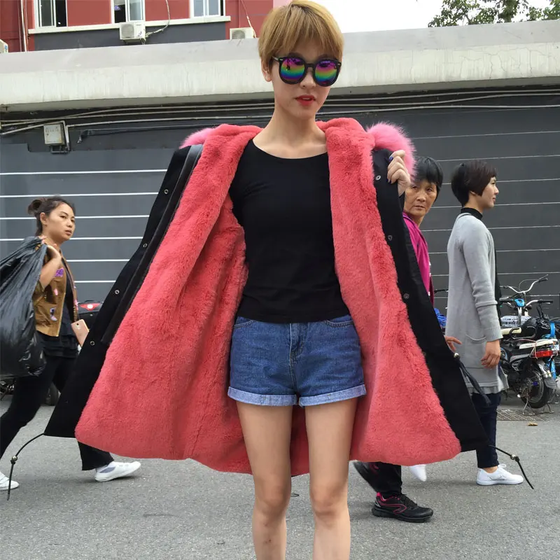 Fourrure Rouge De Mme 100 Style 2017 Longue Pastèque Arrivée Noir Réel Photo Nouvelle Parka Porter M Mode Nouveau 0xwx47qngS