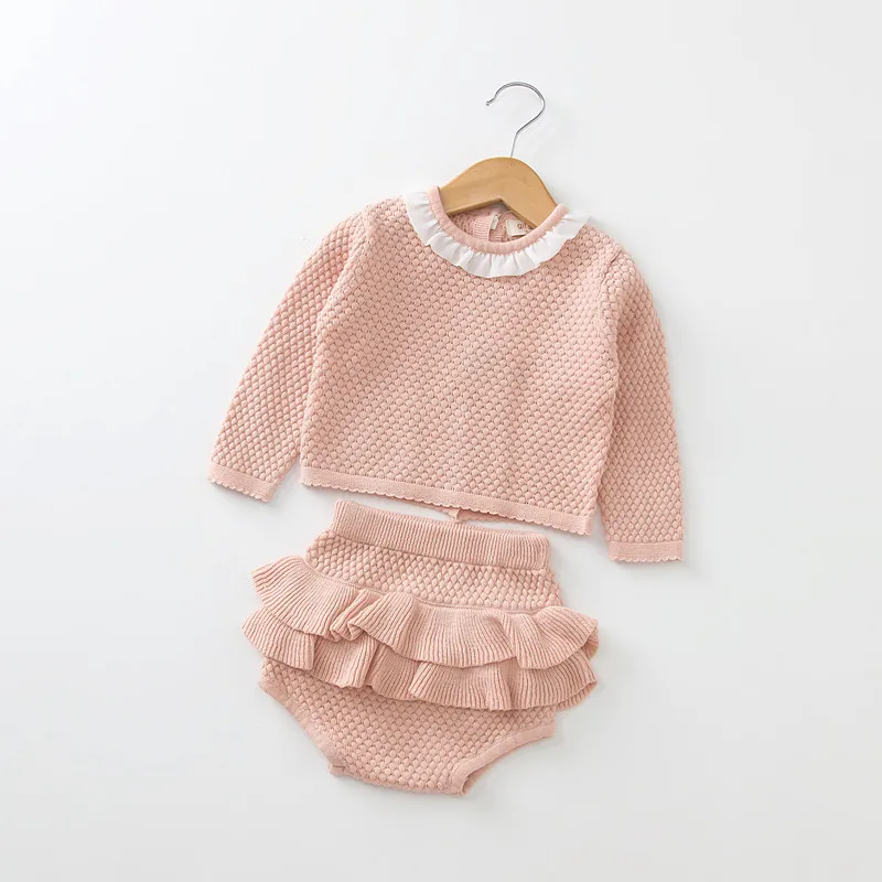 Осенний комплект одежды для маленьких мальчиков и девочек, хлопковый топ+ штаны для малышей, одежда для маленьких девочек, 2 предмета, одежда для детей 0-24 месяцев - Цвет: Розовый