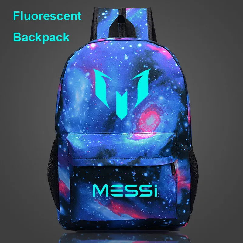 الفلورسنت مضيئة غالاكسي نجم كرة القدم ميسي الصبي حقيبة مدرسية النساء Bagpack المراهقين مدرسية الرجال الأطفال طالب الظهر