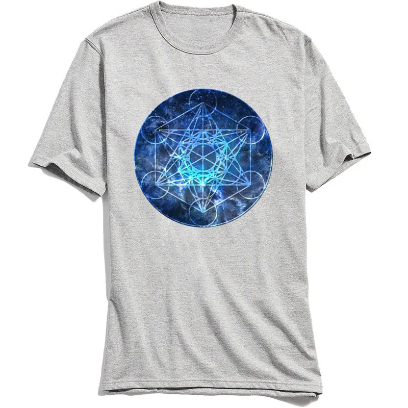 2018 Popular Youth Tees Metatrons Cube Casual T-shirts Cotton Short Sleeve Casual Tops & Tees Round Collar Top Quality Metatrons Cube grey