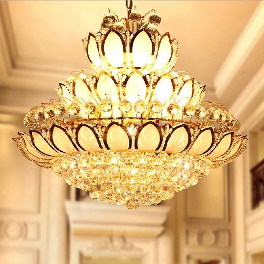 

American LED European luxury lotus crystal chandeliers lights villa loft hotel parlor hall home foyer lobby restaurant droplight