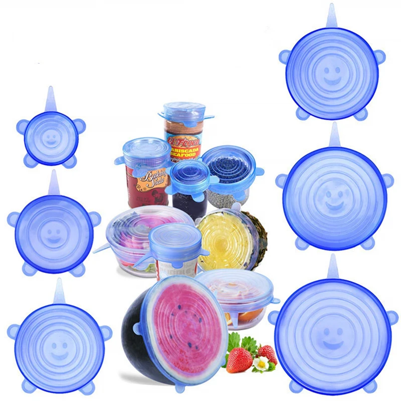 

6 Pack Silicone Stretch Lids Durable Reusable Airtight Food Wrap Covers Heat Resisting Fits All Sizes and Shapes of Containers