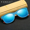 EZREAL Skateboard Wooden Sunglasses Blue Frame With Coating Mirrored Bamboo Sunglasses UV 400 Protection Lenses in Wooden Box ► Photo 2/6