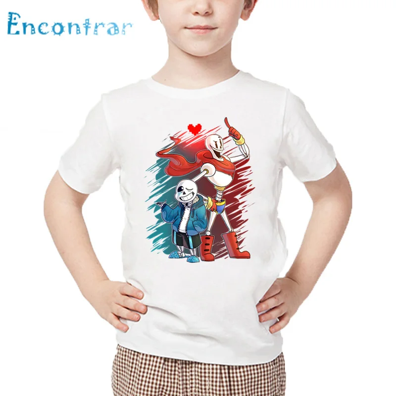 Детская забавная футболка с принтом «Sans And Papyrus Skulll Brother», Детская футболка с рисунком, летние белые топы для мальчиков и девочек, HKP4093
