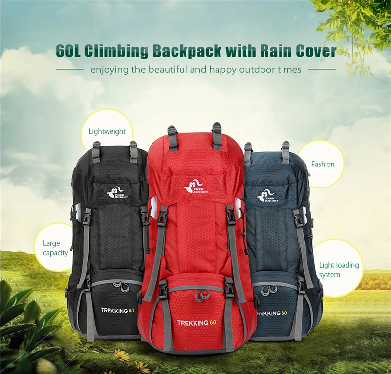 Big Capacity 60L Hiking Bag Men Women Outdoor Camping Travel Climbing Waterproof Backpack With Rain Cover Riding Sport Rucksack