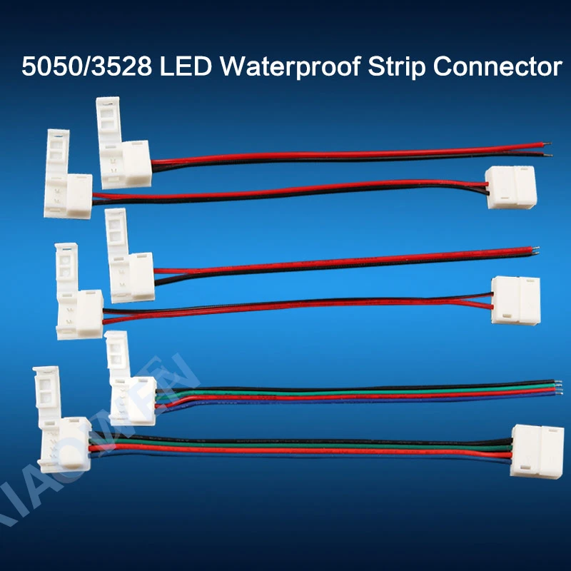 2Pin 4pin 8mm 10mm RGB Single Color solderless wire Angle Connector cable Adapter For 3528 5050 LED Waterproof Strip light | Обустройство