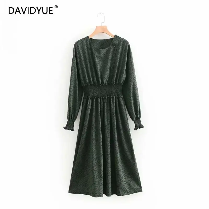 

Autumn 2018 Vintage leopard dress women Korean style button waist long sleeve dress female plus size christmas dress vestidos