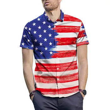 

Mens Tops Men's 3D New Summer Stripe Printed Short Sleeved Shirt Fashion Blouse Top