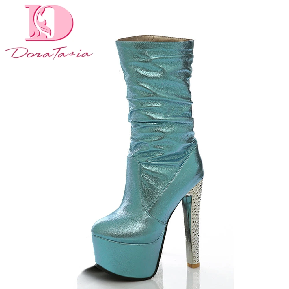 

DoraTasia Brand Design party wedding Shoes Woman Boots Female Platform super High Heels Wholesale Mid Calf Boots Woman Shoes