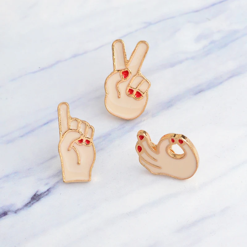 

Miss Zoe Victory V Yeah! OK gesture index finger forefinger Brooch Denim Jacket Pin Buckle Shirt Badge Gift for Friend