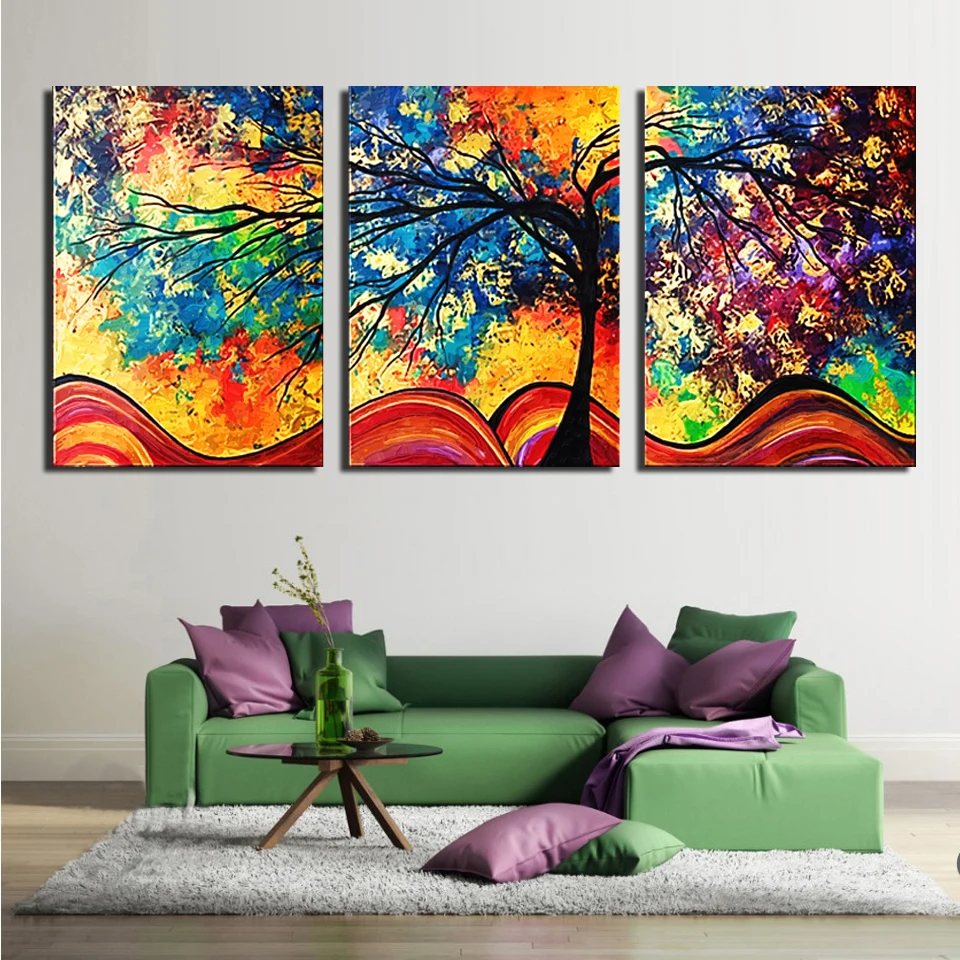 Günstig HD Wand Kunst Wohnkultur Wohnzimmer Malerei 5 Panel Bunte Baum Landschaft Modularen Bilder Gedruckt Moderne Leinwand Gerahmte
