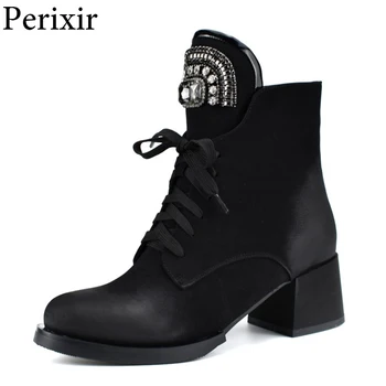 

Suede Leather Snow Boots For Women Faux Suede Low Heels Ankle Boots Winter Women Work Boots Round Toe Crystal Decoration Shoes