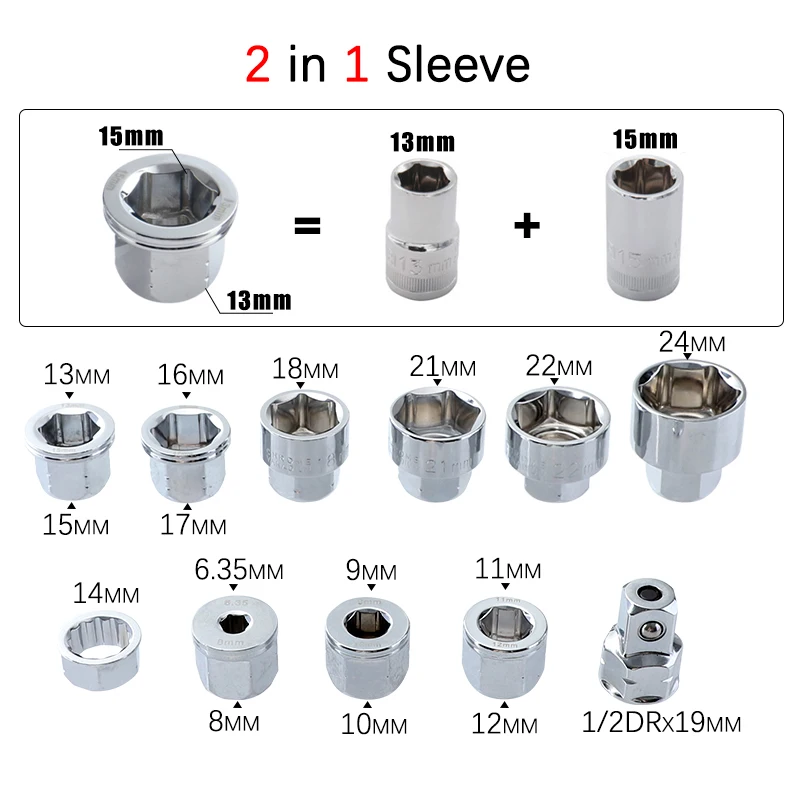 12 шт. трещотка 1/" адаптер-ключ набор 6,35-24 мм двойная Шестигранная розетка CR-V метрический крутящий момент бытовые авто инструменты