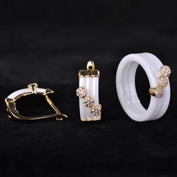 

Madrry CZ Zircon Luxury Jewelry Sets Earrings&Rings White/Black Ceramic Copper Aretes Porcelain Aros Anillos Ensemble de Bijoux