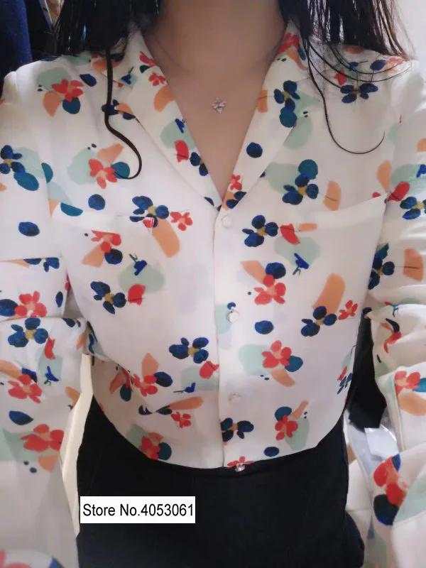 

Viscose 100% Notched Printed Long Sleeve Blouse Shirt - 2019 Spring Summer Women Stylish Shirt Top
