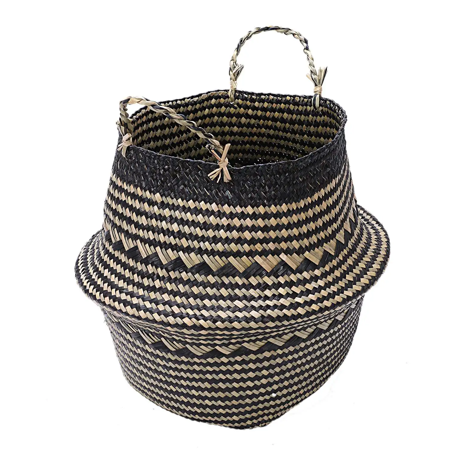 ABFP Foldable Seagrass Woven Storage Baskets Wicker Rattan Basket Home Decoration Garden Flower Vase Hanging Baskets