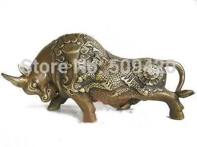 

aWall Street Chieese Bronze Kylin Bull OX Statue 8"L