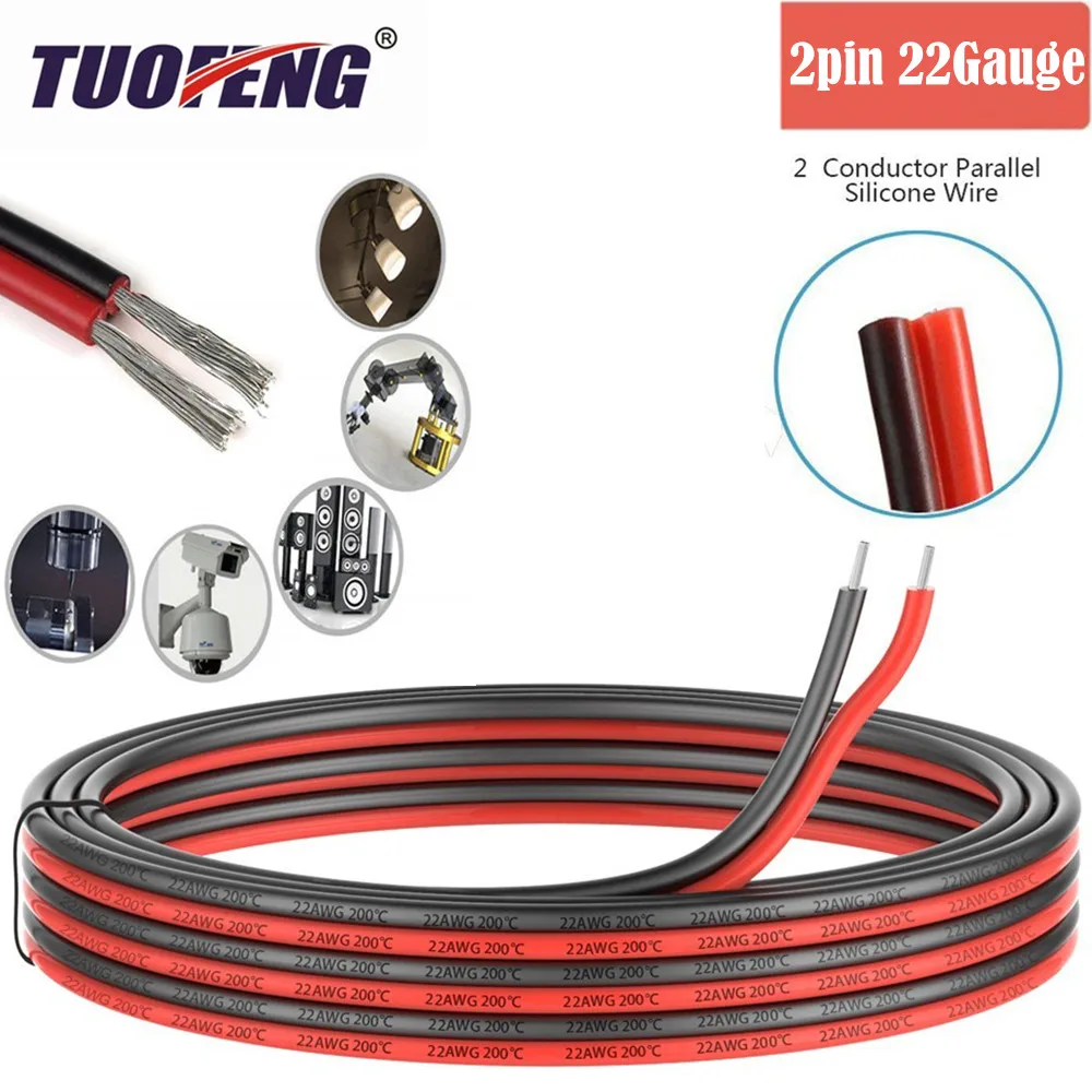 

2pin Extension Cable Wire Cord 22awg Silicone Electrical Wire Cables 2 Conductor Parallel Wire line Soft Strands Tinned copper
