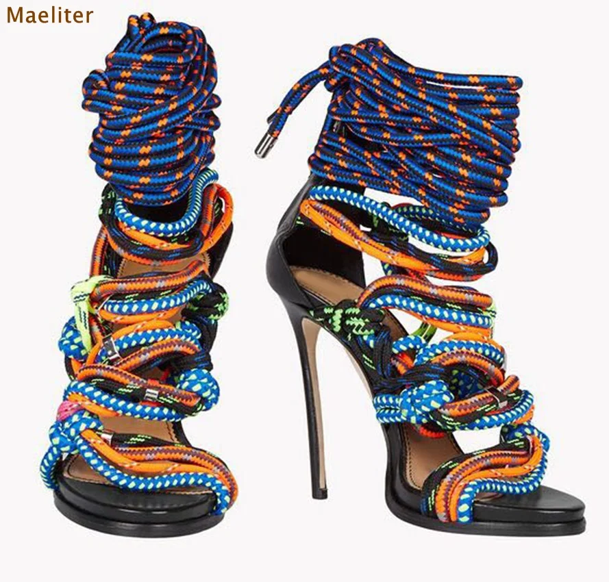colorful tie up heels