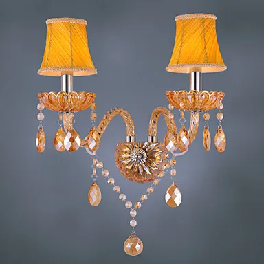 

LED Crystal Wall Light Lamp with 2 Lights Fabric Shade,LED Wall Sconce Arandela Lampara De Pared