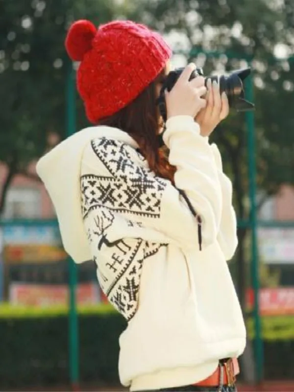 

Hooded Hedging Female Deer Cashmere Loose Spot hoodies
