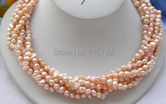 

free P&P >>6row 17" 6mm baroque pink Freshwater cultured pearl NECKLACE