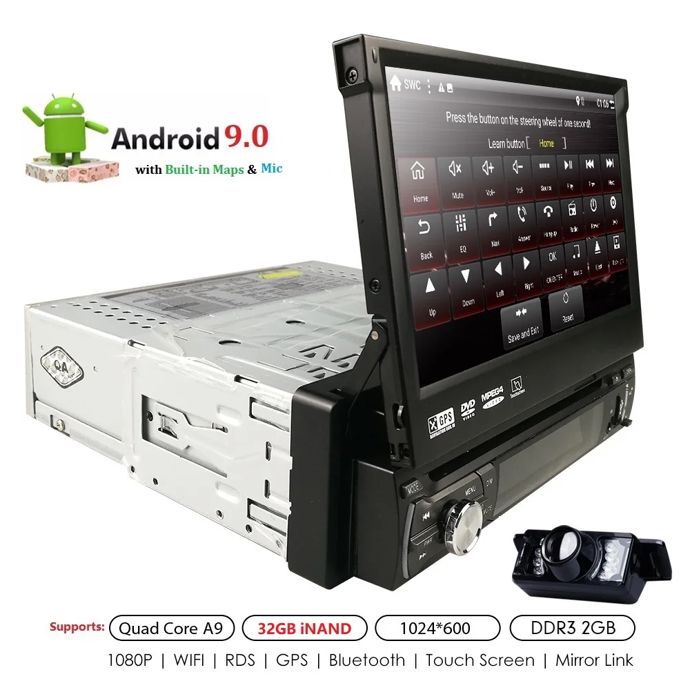 

Universal 1 din Android 9.0 Quad Core Car DVD player GPS Wifi BT Radio BT 2GB RAM 32GB ROM 4G SIM Network Steering wheel RDS CAM