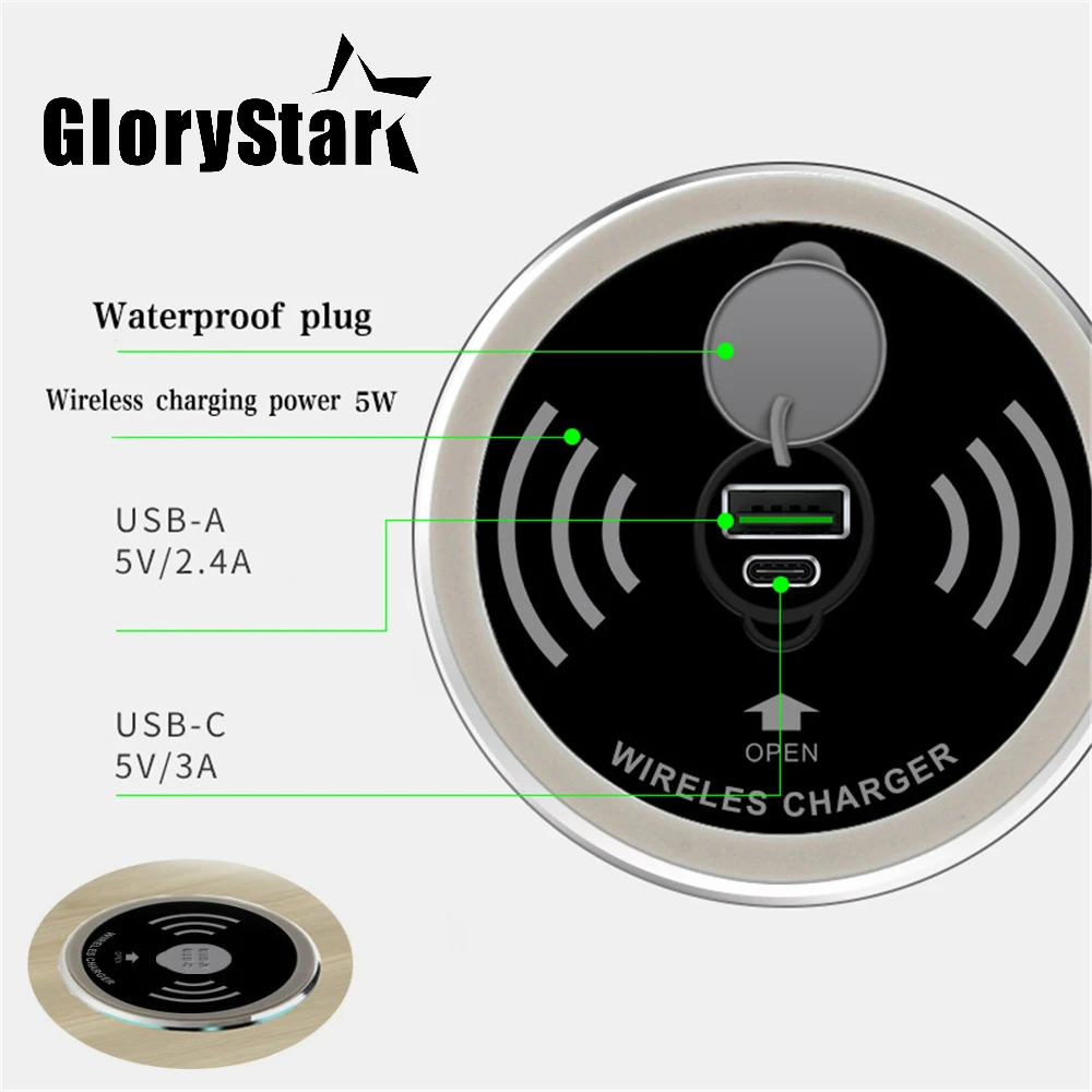 Desktop Embedded Wireless Charger 3A Type C 2.4A USB