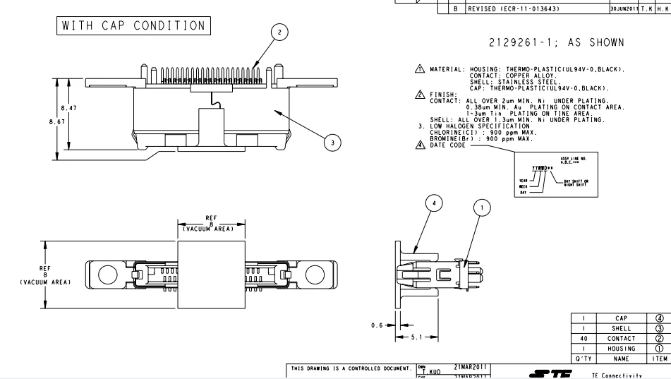 2129261-1 Compact I/O 40P PLUG, CRADLE MNT CHAMP DOCKING,Notebook PC Applications