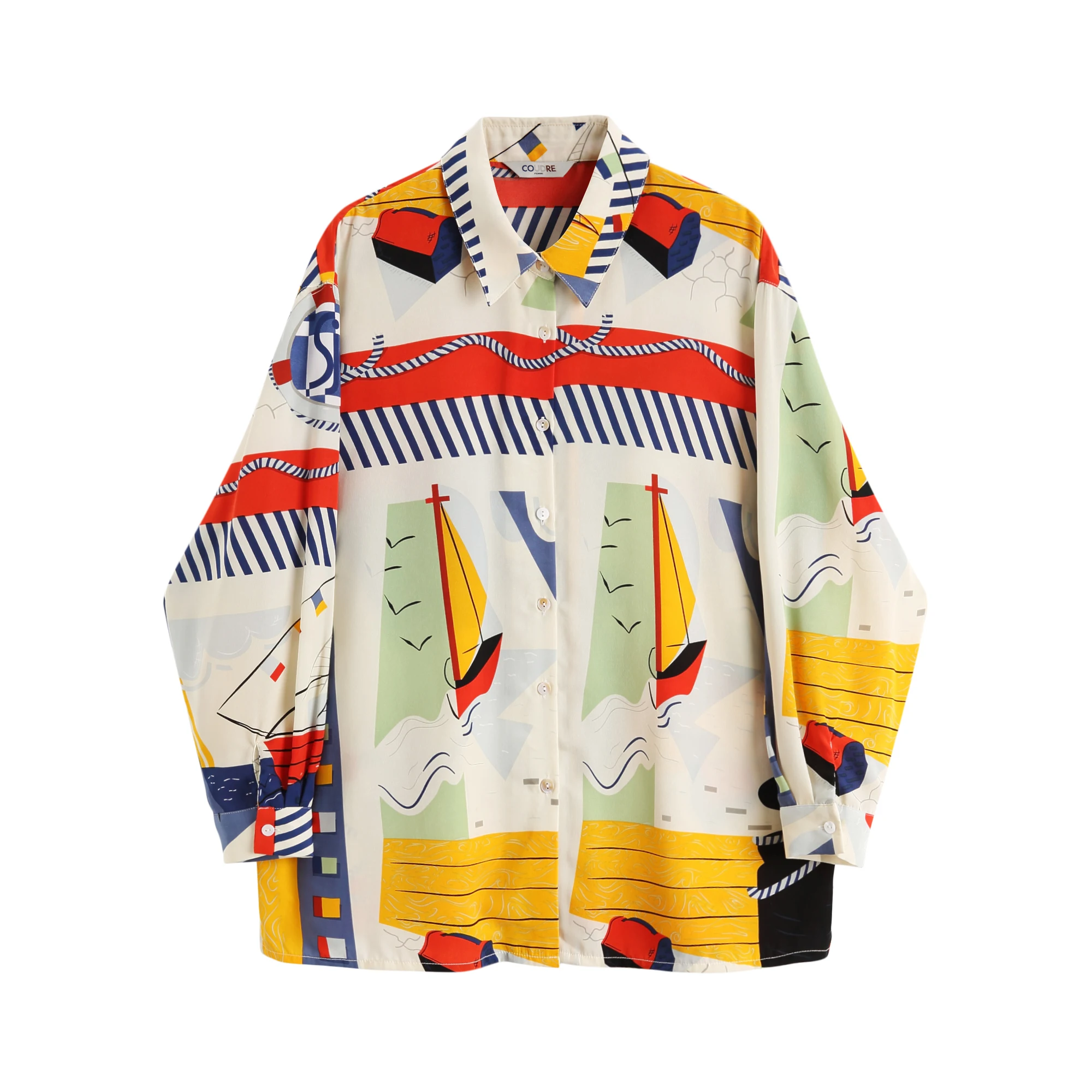 [EAM] новая осенне-зимняя рубашка с отворотом и длинным рукавом, с принтом, Ретро стиль, на пуговицах, женская блузка, модная, JX981 - Цвет: Picture color