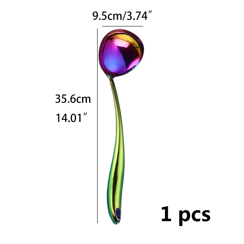 Посуда из нержавеющей стали набор кухонных инструментов Набор радужных кухонных гаджетов посуда для ресторана набор посуды большая ложка большой суп - Цвет: 1pcs Soup Ladle